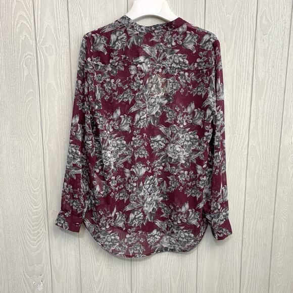 Kut From The Kloth Wine Floral Long Sleeve Sheer Top Small NWT - Picture 5 of 5